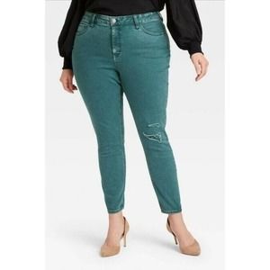 Ava & Viv Women's Sz 18W, 24W High-Rise Skinny Jeans Green Pockets Plus Size